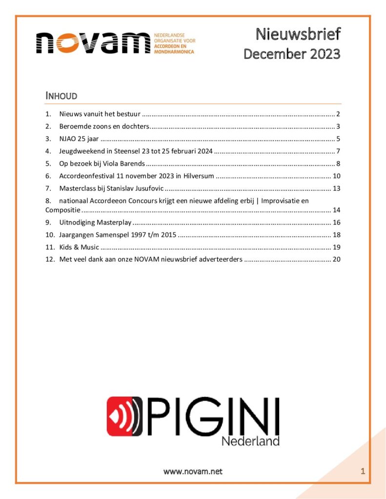 NOVAM nieuwsbrief december 2023 omslag