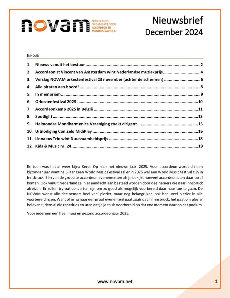 NOVAM nieuwsbrief december 2024 omslag