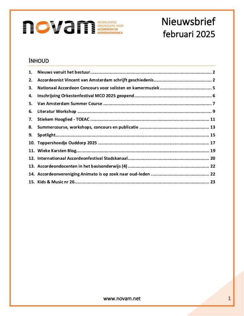 NOVAM nieuwsbrief februari 2025 omslag