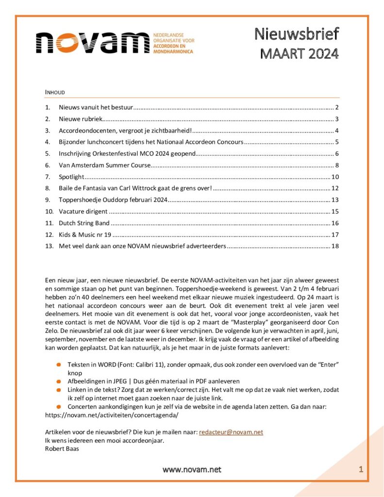 NOVAM nieuwsbrief maart 2024 omslag