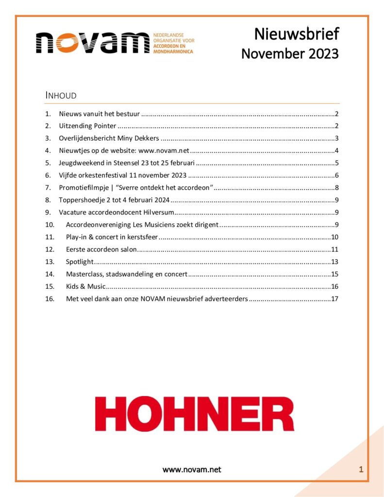 NOVAM nieuwsbrief november 2023 omslag